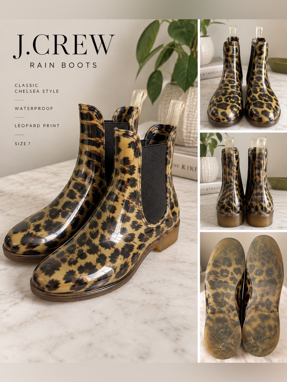 J. Crew Leopard-Print Chelsea Rain Boots - Brown & Black